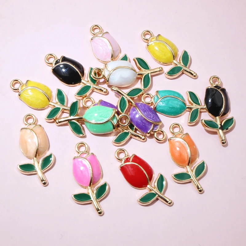 20pcs 21x10mm Enamel Rose Flower Charms Pendant Alloy Metal Cute Flowers DIY Jewelry Making Accessories for Necklace Earrings image 6