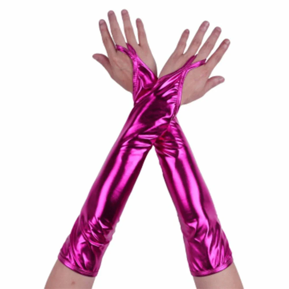 Suministros para fiestas Guantes largos sin dedos con purpurina para mujer Color sólido Perfecto para socializar y actuaciones