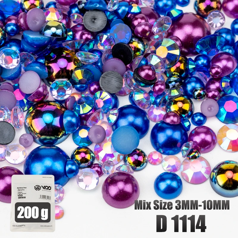 VDD 200g Großhandel Mix Größe Halbrunde Perlen ABS Flatback Perlen Harz Farbe AB Strasssteine zum Basteln DIY Nail Art Dekorationen – Detail 17