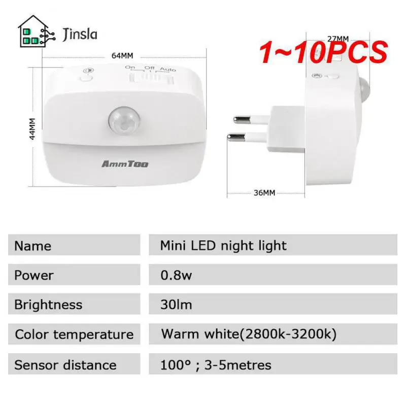 1~10PCS European Plug LED Night Light PIR Motion Sensor Light Smart Lamp 110V 220V AAA Battery For Bedroom Bathroom Corridor