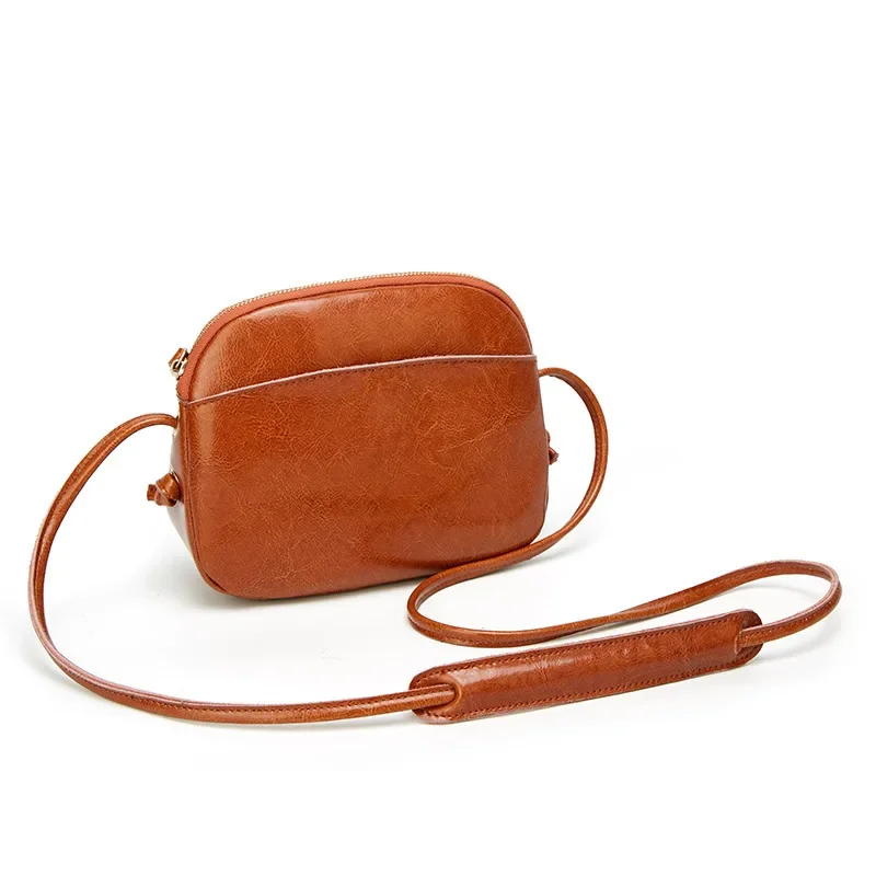 

Korean Style Women High-Quality Mini Bag Fashionable Oil Wax Skin Shell Bag Classic Versatile Single Shoulder Bag Crossbody Bag