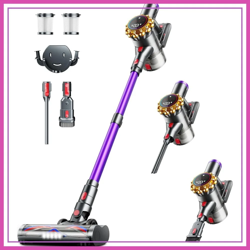 

Cordless Vacuum Cleaner 550W 45KPa 60Mins Stick Vacuum with LED Display, Anti-Tangle, Lightweight for Pet Hair Carpet Hard Floor