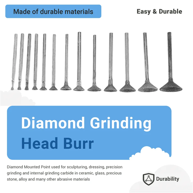 

N96R Stone Carving Set Diamond Burr Bits Compatible With For Dremel, 13PCS Polishing Kits Rotary Tools Accessories