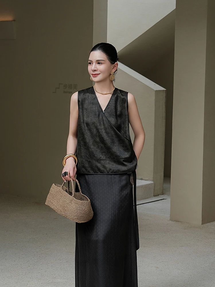 

Шелковый топ Mallin Original Design 28 Momme из позолоченного шелка Bla Incense Cloud, новый китайский стиль, повседневный, легкий, прохладный