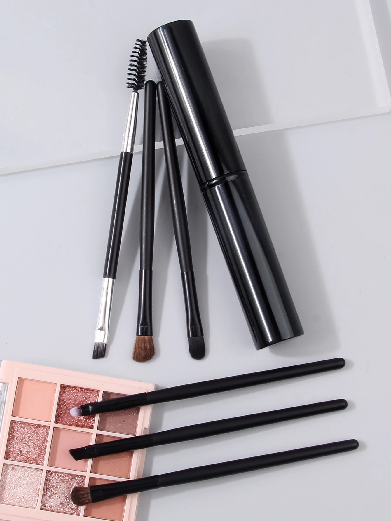 6PC Travel Mini Brush Set w/Storage Case - Soft Synthetic Contour/Powder/Lips/Eye/Brow Tools, Holiday Gift for Women