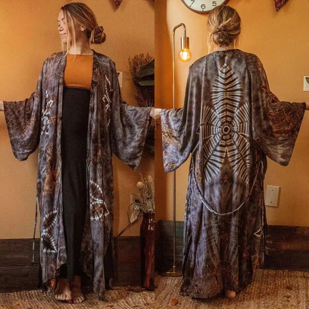 Loose Boho Embroidered Beach Dress Long Robe Vacation Swimsuit Bikini Cover-Up Beachwear Sunscreen Shirt Cardigan