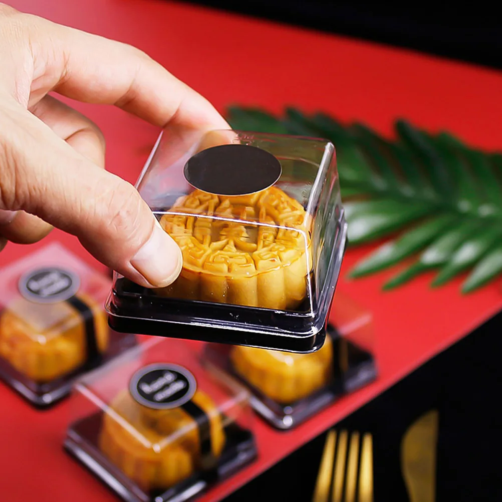

Blister Yolk Crisp Box Black PET Plastic Dessert Packaging Container Sealing Food Box for Cake Shop Homemade Pastry Moon