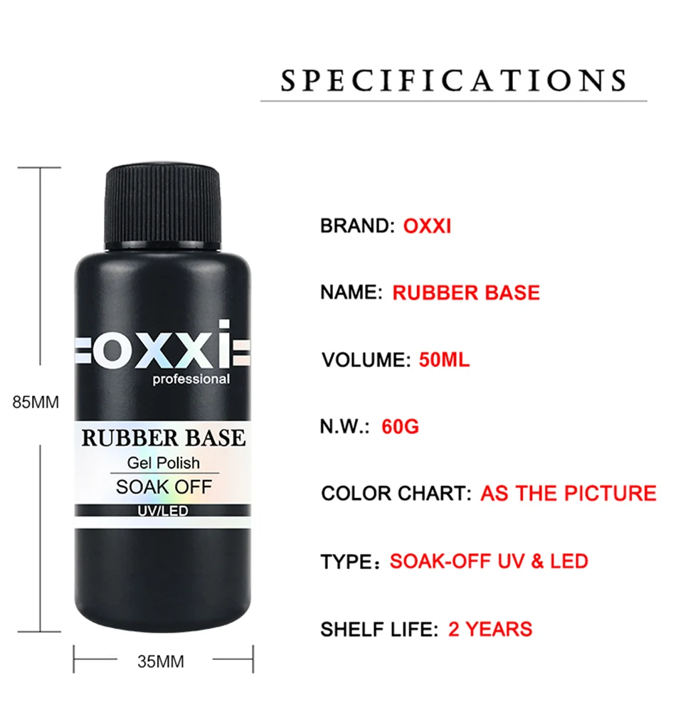 OXXI 50ml Großvolumiges Rubber Base Gel Semi-Permanent No-Wipe Top für Gel-Nagellack Maniküre Dickflüssiger UV-LED-Nagel-Unterlack Gellac – Detail 1