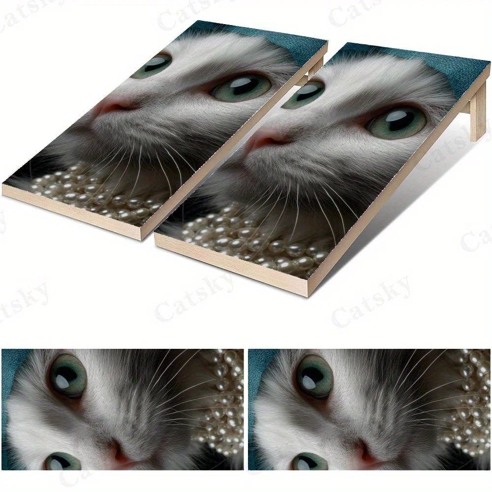 Gato blanco con collar de perlas y pañuelo para la cabeza, pegatinas de tablero de arena de vinilo plano 2D, sin burbujas, fácil aplicación, resistente al agua, One-St