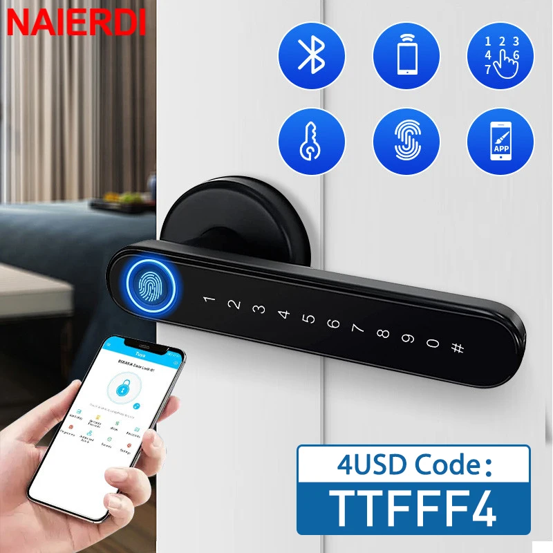 

NAIERDI Black Biometric Security Door Lock Smart Fingerprint Lock Electronic Digital Lock Keyless Entry Door Knobs Lock Hardware