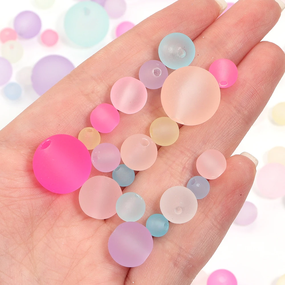 30-100pcs 6/8/10/12mm Colorful Acrylic Beads Matte Hand Feel Paint Spacer Loose Beads For Jewelry Making Bracelet Diy Accessorie