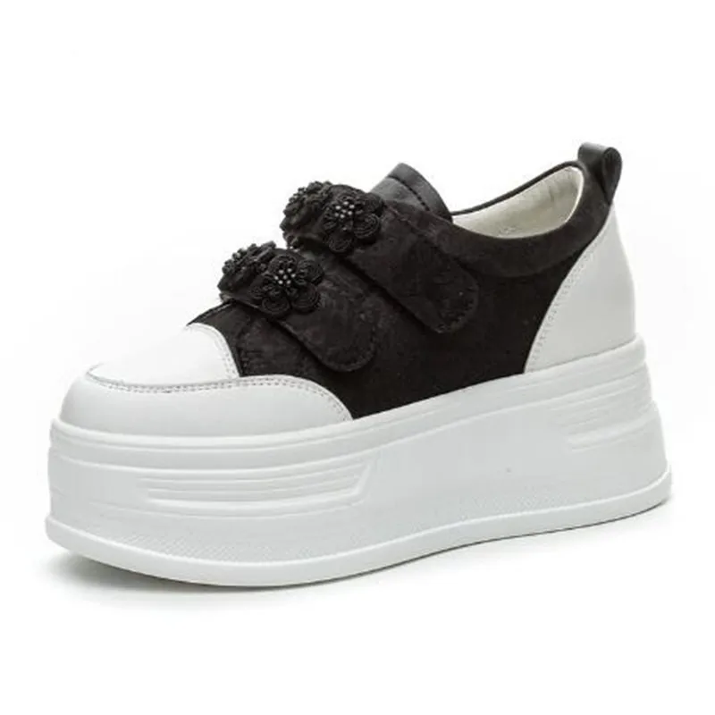 

8cm Luxury High Brand Silk Women Casual Platform Wedge Summer Shoes Autumn Hook Sping Chunky Sneaker Fashion High Heel Sneakers