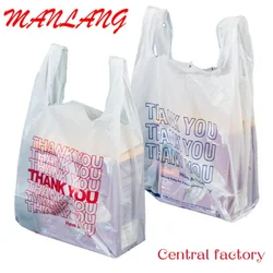 Bolsas de plástico para camisetas de agradecimiento, bolsa de plástico para compras y restaurante, 10-50 micrófonos, 1000 unidades