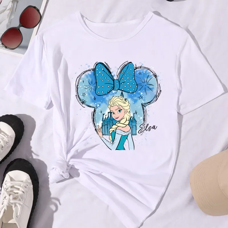 Camiseta blanca con estampado de la Sirenita Ariel para mujer, camiseta de princesa con cuello redondo, camisetas holgadas de manga corta Kawaii dulce e informal