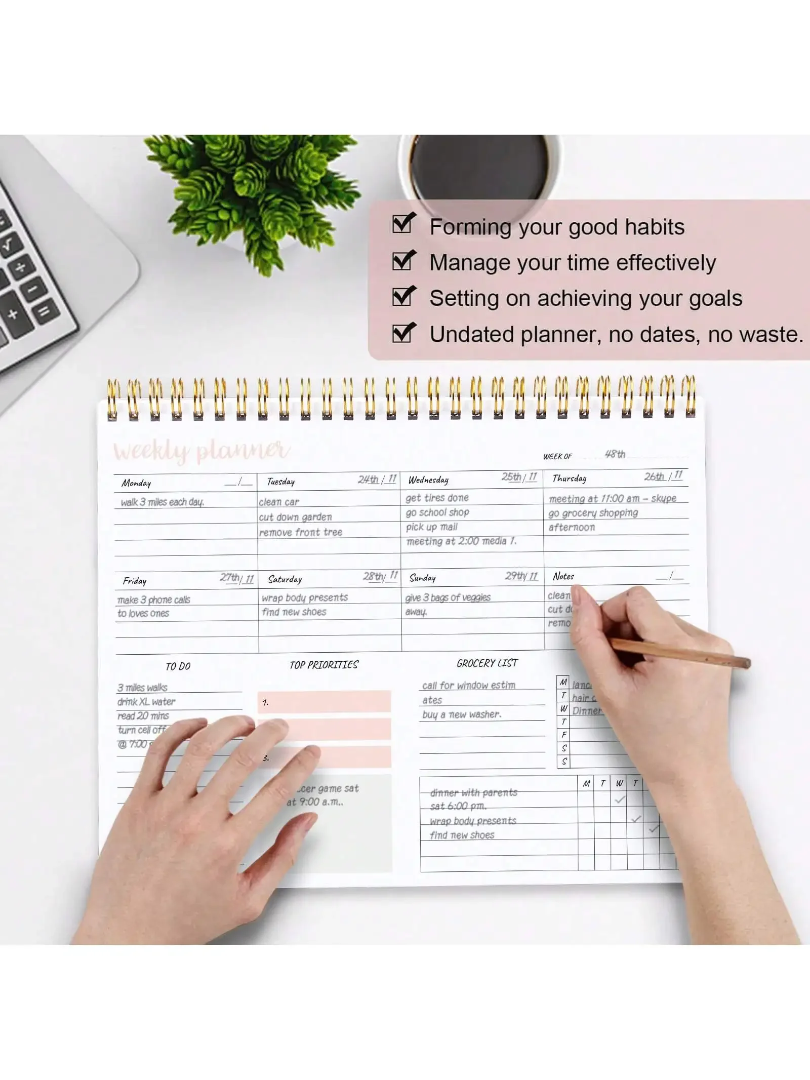 Weekly Planner Notepad - Daily Weekly Agenda 52 Sheets Notepad Organizer With Space Daily Schedule Meal Plan And Habit Tracker