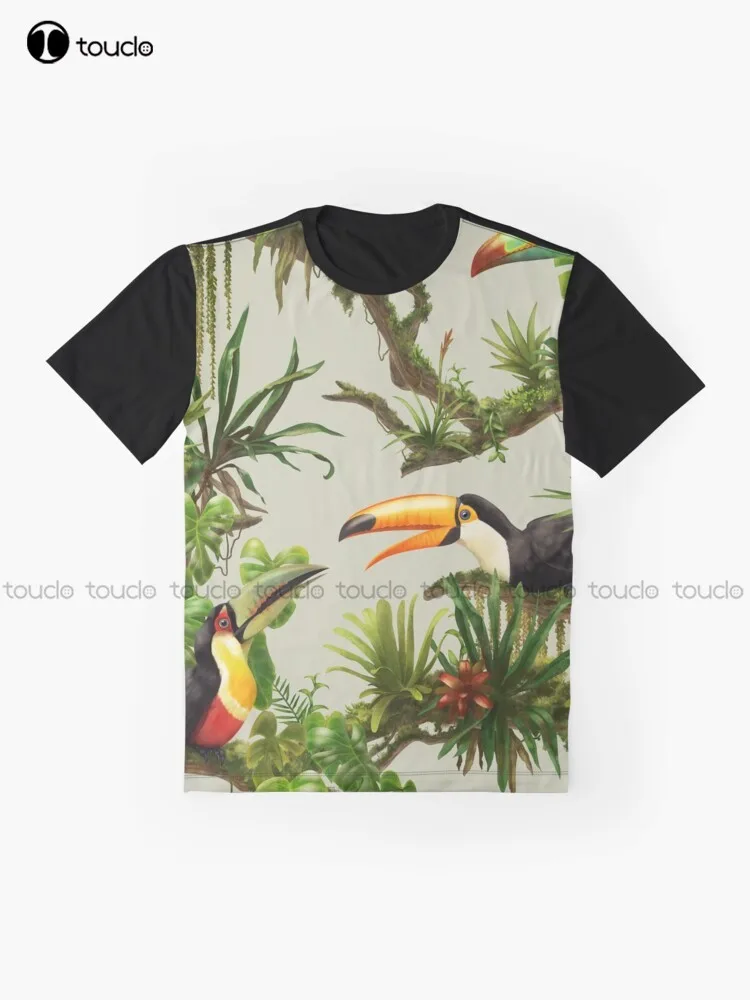 Toucans And Bromeliads - Canvas Background Graphic T-Shirt Digital Printing Tee Shirts Streetwear Xxs-5Xl New Popular Unisex