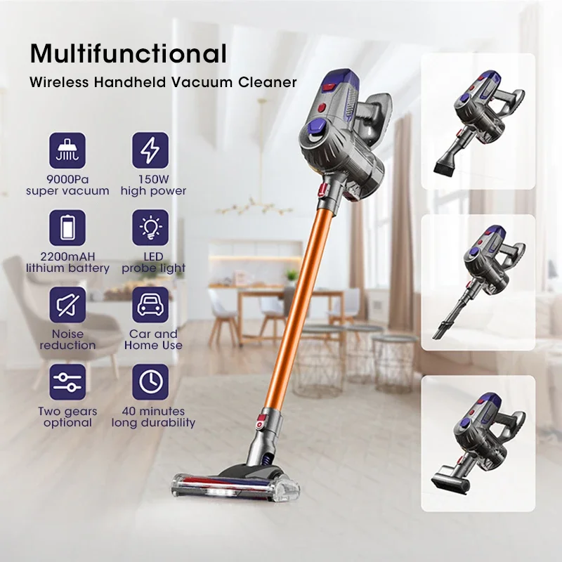 Cordless Vacuum Cleaner True 10kPa 150W Remove Dust Hair Mites Fines 110V-240V Detachable Washable EU US Plug