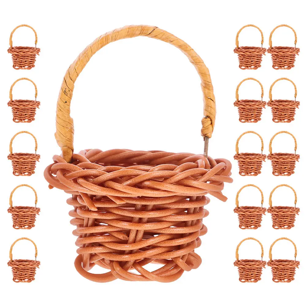 

16Pcs Small Rattan Portable Baskets Handmade Country Style Decorative Storage Bins for Keys Jewelry Wall Hanging Craft Display