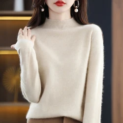 100% lana Merino Cashmere maglione donna maglione lavorato a maglia dolcevita pullover manica lunga autunno inverno abbigliamento maglione caldo top