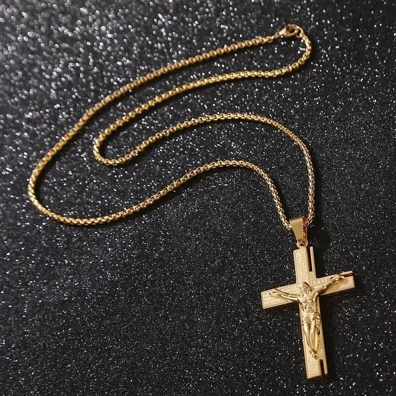 Vintage Jesus Christ Cross Pendant Necklace Men's Catholic Religious Lucky Faith Jewelry