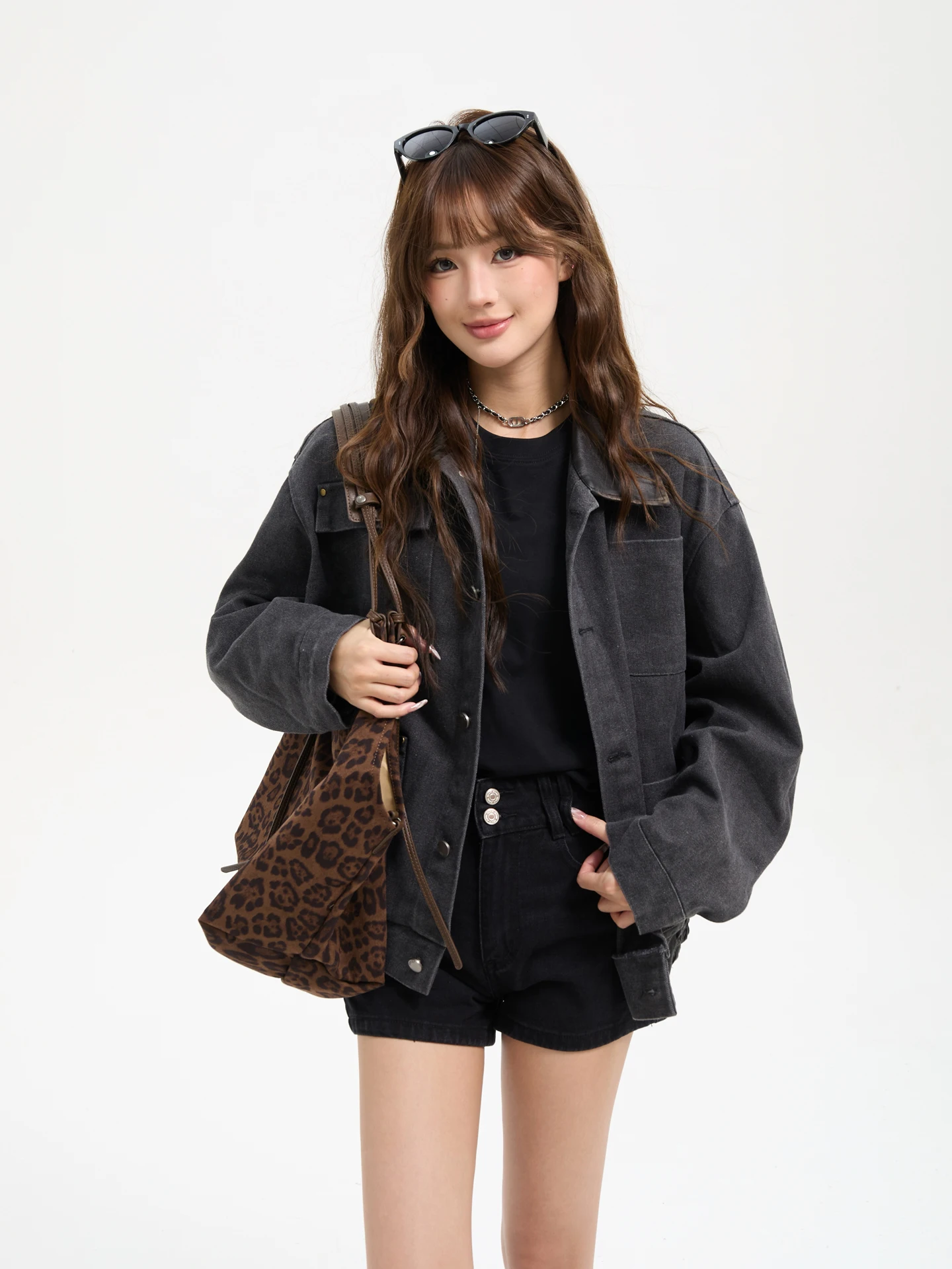 เสื้อแจ็คเก็ตหนัง PU สไตล์เรโทรอเมริกัน 7KEEWEN ทรงหลวม คอปกแบบเว้า  สำหรับคู่รัก  กันลม  แขนยาว