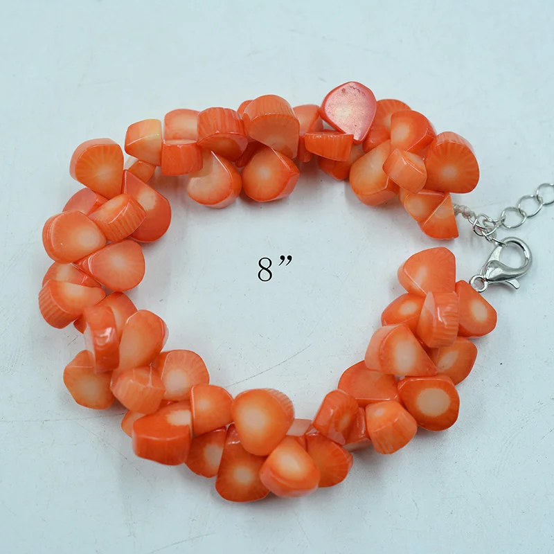 Coral Bracelet  !  Classic 3 strands of natural irregular orange coral bracelet  9.5\