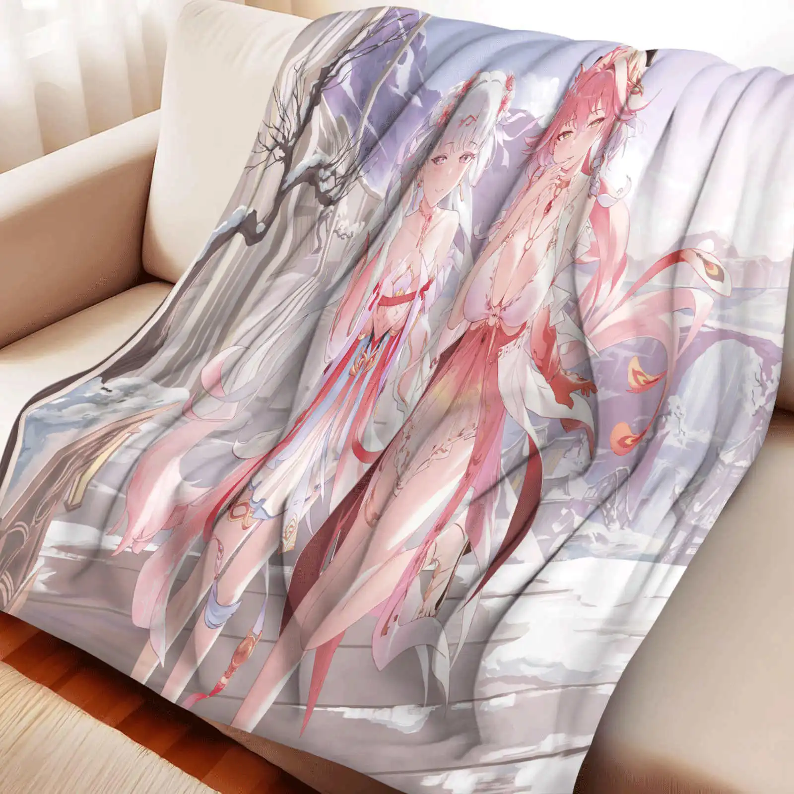 

Genshin Impact Yae Miko Soft Flannel Sofa Adult Blanket Portable Office Lunch Break Blanket