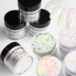 1 Oz Acrylic Nail Powder White with Colorful Sequins Pigment Dust Dipping Powder Glitter Nails Professional Material Accessories