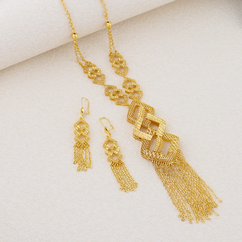 

Indian Bridal Gold Tone Long Pendant Earrings Set jewellery woman Jewelry for Nigeria African Dubai Wedding Party Gift Earrings