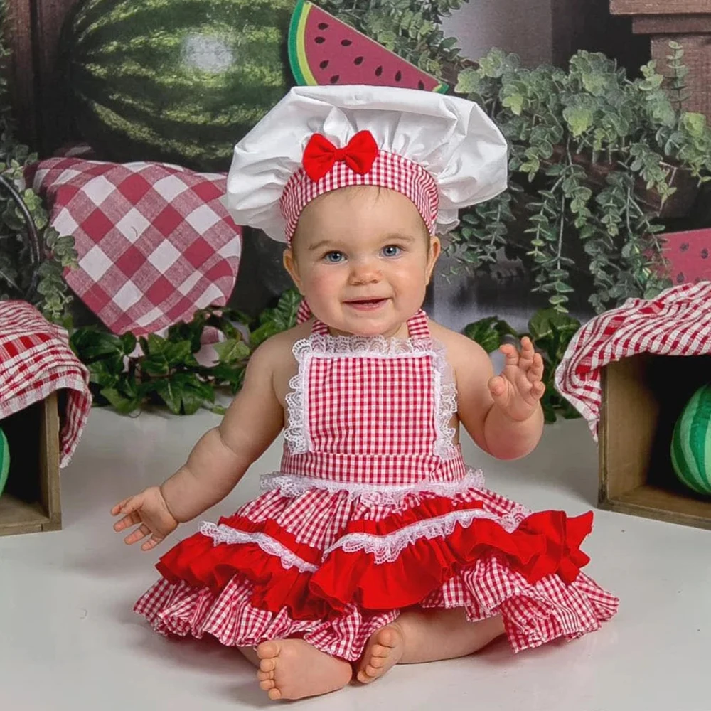 Newborn Baby Chef Photography Prop Set Apron Hat Outfit Infant Cooking Smash Photo Studio Costume Baby Shower Gift