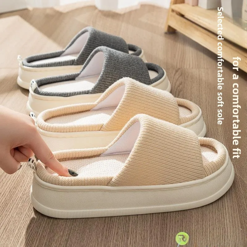 

Four-Season Linen Cotton Slippers Sweat Absorbent Non-Slip Thick Bottom Couples Home Use Men Women Slippers Comfortable Home ...