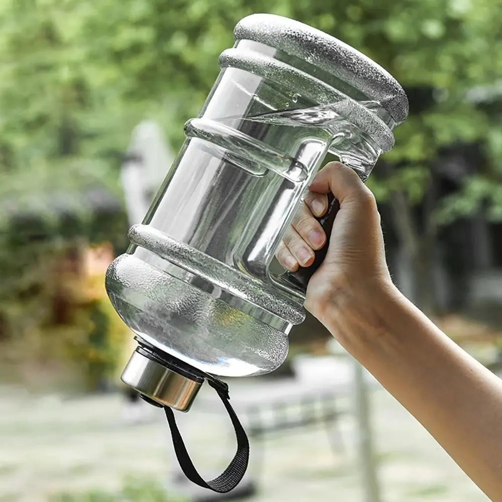 Botella de agua duradera de galón, botella de bebida deportiva PETG portátil, gran capacidad de 2L con mango, 1 Uds.