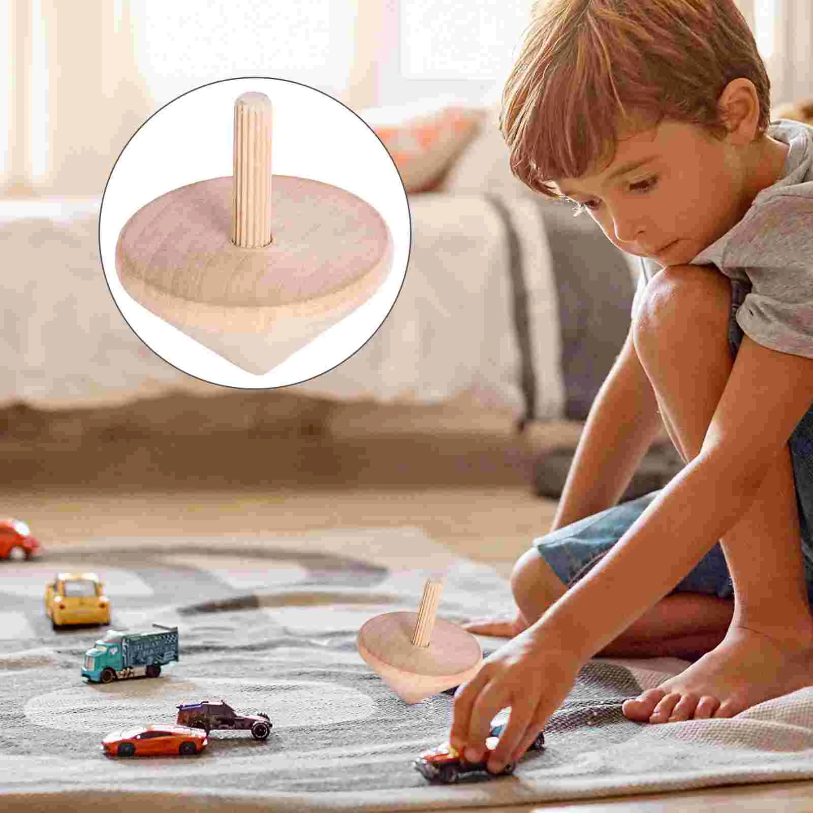 

6 Pcs Favor Toddler Toys Spinning Top Kids Educational Peg-Tops Metal Khaki Wooden Child