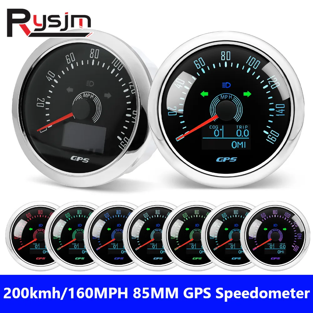 

85 мм GPS-спидометр с GPS-антенной, водонепроницаемый измеритель скорости, одометр, датчик поездки ODO COG с 7 цветами подсветки для лодки, автомобиля