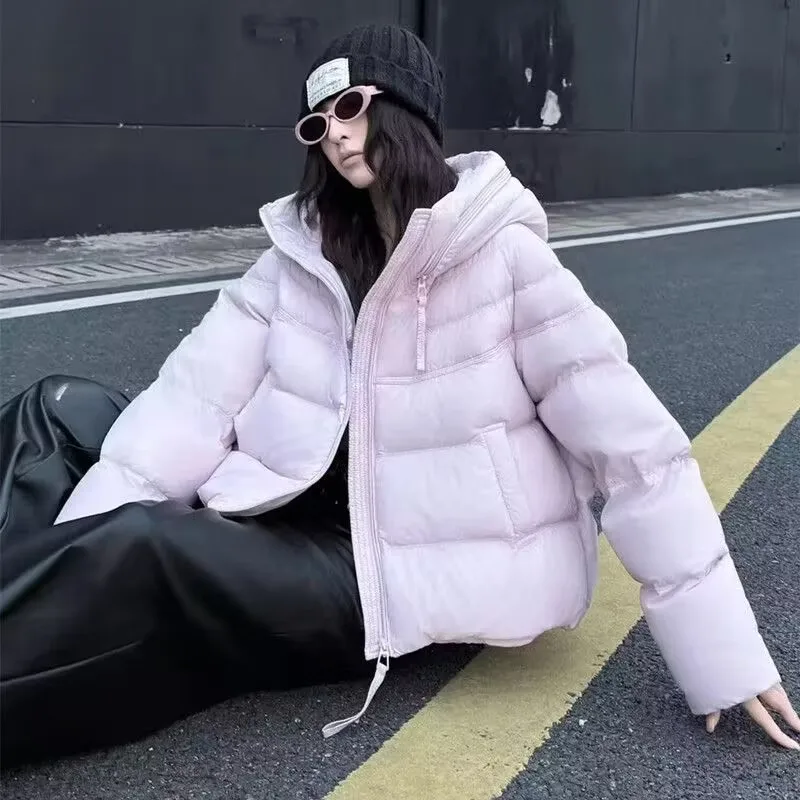 Nueva chaqueta de plumón de otoño e invierno para mujer, Parka corta con capucha de plumón de pato blanco, chaqueta informal abombada, abrigo cálido de estilo occidental a la moda
