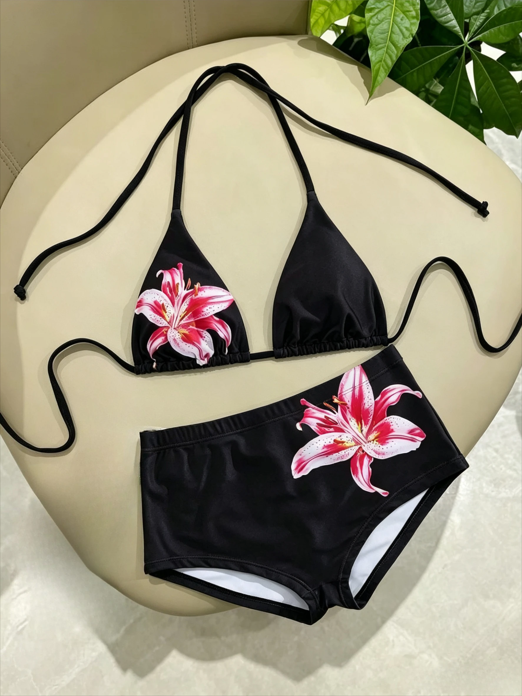 Sexy Kawaii Lolita Bikini Swimsuit Women Y2K Harajuku Printed Ruffle Crop Top Shorts Seaside Travel Beach Clothes