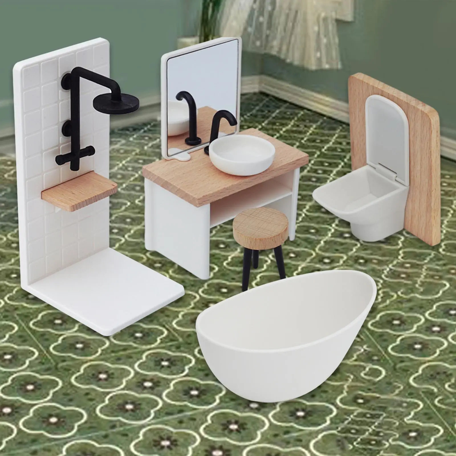 5Pcs 1/12 Dollhouse Bathroom Set Kids Birthday Gifts Dollhouse Decor Bathtub