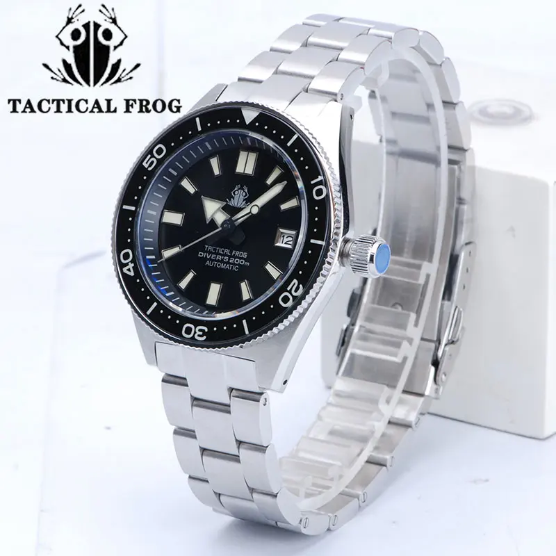 Tactical Frog 62MAS New Diver Watch Men 44mm Black Dial Sapphire crystal Stainless Steel 200M NH35 Automatic Mechanical Watches