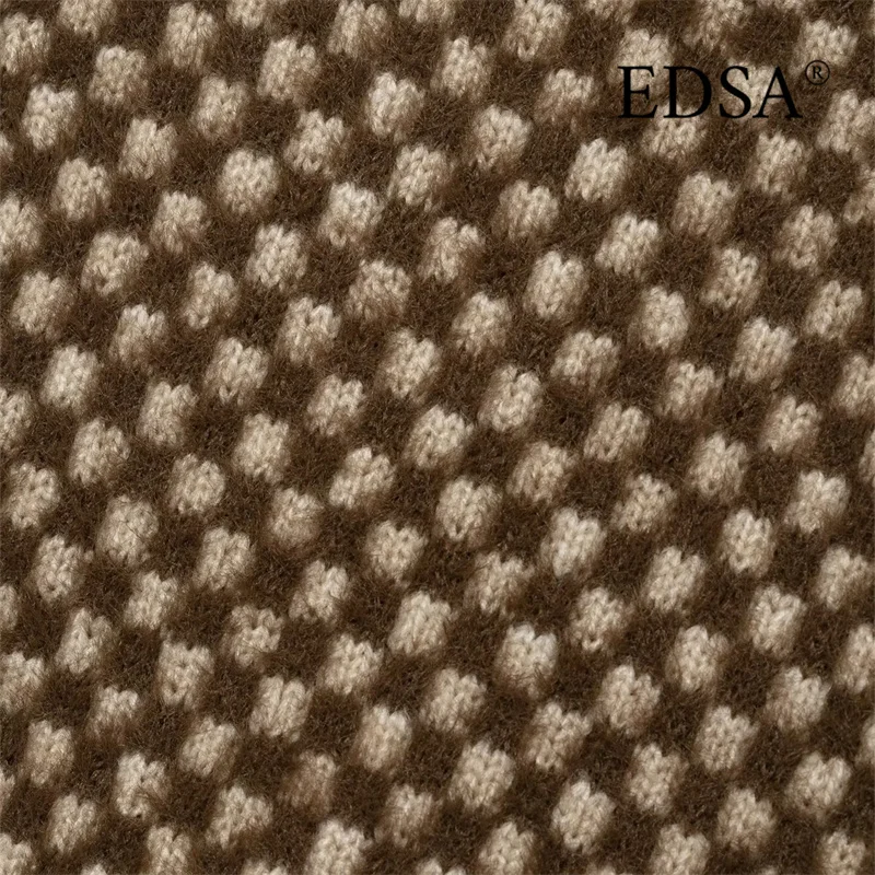 EDSA Chaqueta corta de piel sintética tejida en contraste para mujer, chaqueta Bomber informal de manga larga con cuello alto y cremallera lateral para mujer