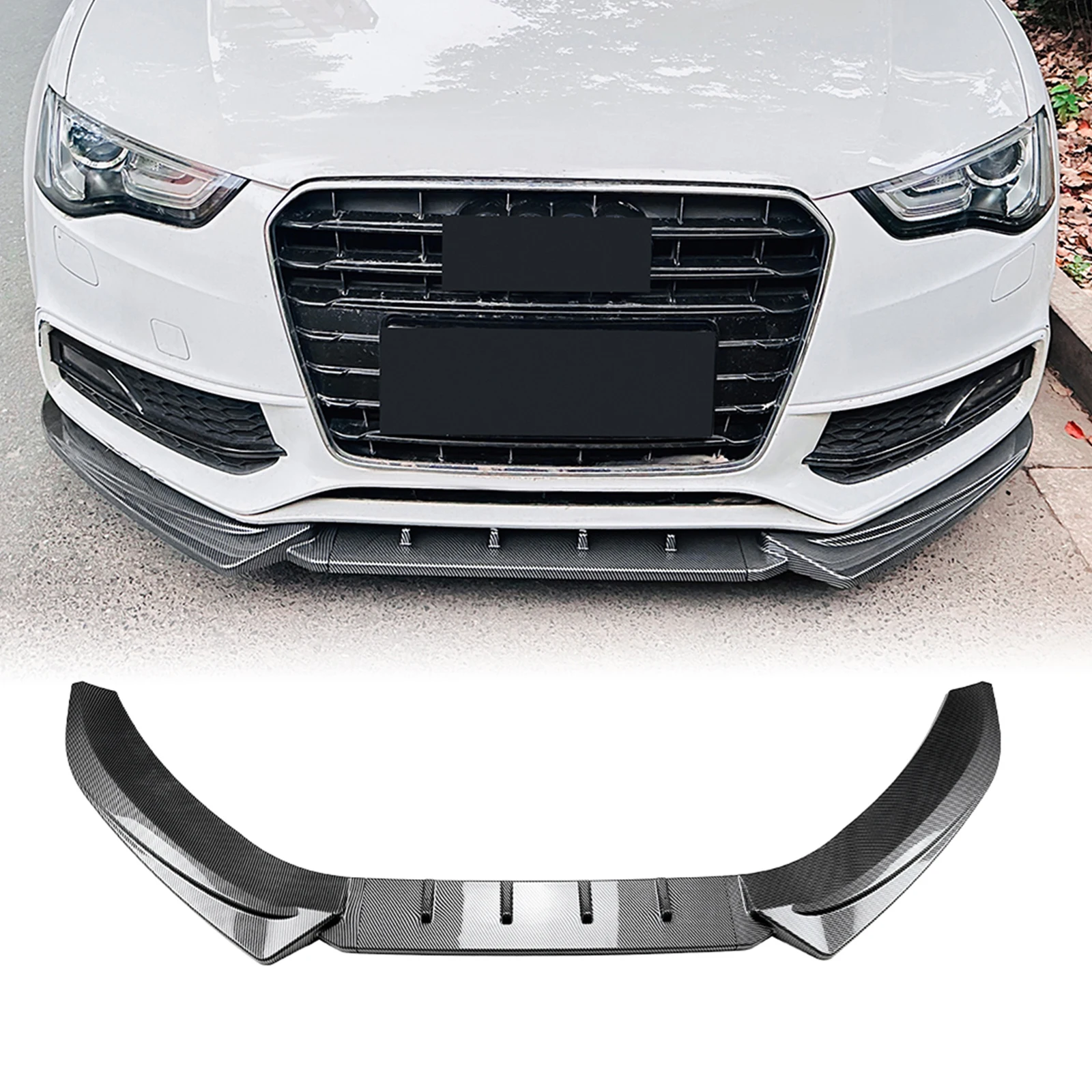 Zderzak przedni Spoiler Warga Do Audi A5 S5 8T Sline S-line 2012-2017 Wygląd włókna węglowego / Błyszczący czarny dolny rozdzielacz Ostrze ochronne