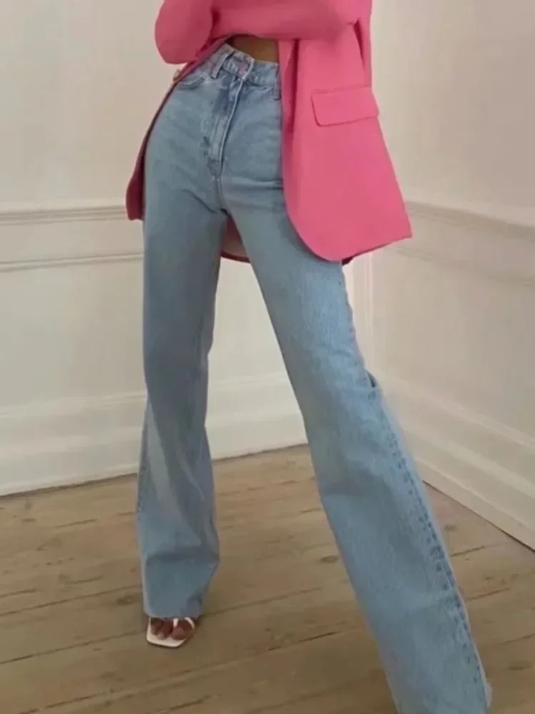 

2024 Spring Summer Women's Casual High Waist Jeans Trendy Lady Long Pants Vintage Y2k Streetwear Raw Edge Tassel Straight Jeans