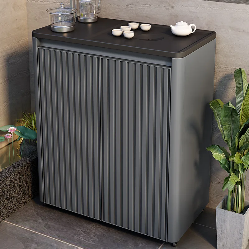 

Customized outdoor all-aluminum alloy tea table household balcony courtyard movable coffee table kettle integrated grille