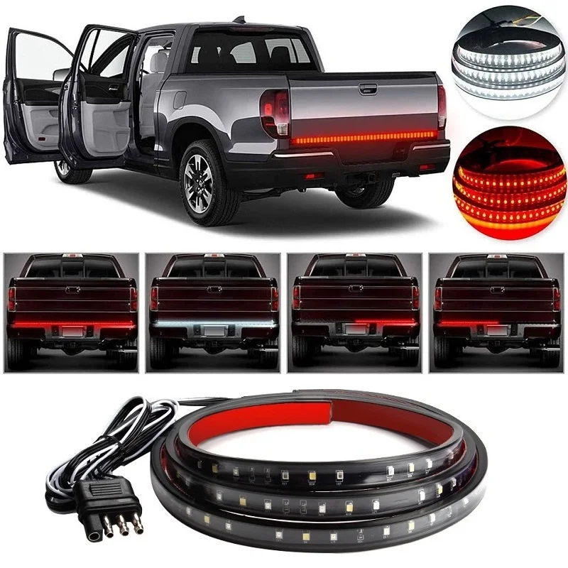 

48/60 Inch Truck Tailgate Light Bar 12V 5 Function Red/White LED Brake Light Strip Brake Turn Signal Reverse Light Waterproof