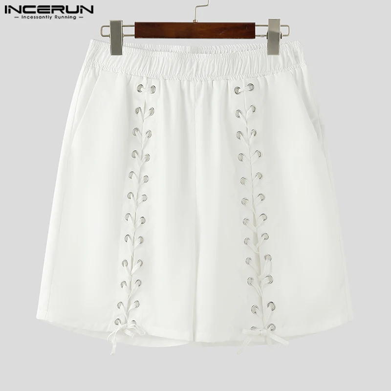 INCERUN 2025 American Style Shorts Stylish Men\'s Mesh Design Solid Color Shorts Summer Hot Selling Male Streetwear Simple Shorts