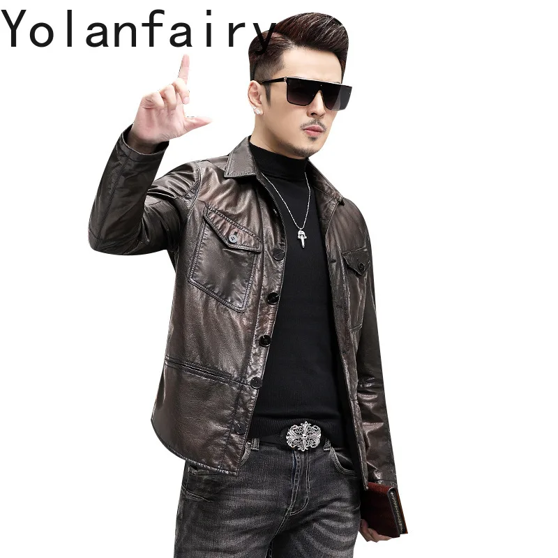 YOLANFAIRY Cowhide New in Jackets 2024 Genuine Leather Motorcycle Jacket Fashion Spring Shirt Collar Coats Saco Hombre Casual