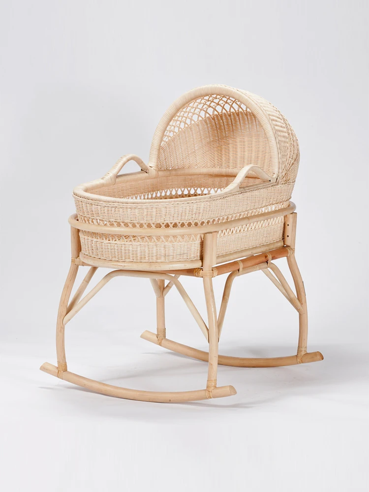 Rattan Baby Cradle Sleeping Basket Vintage Baby Bed Real Rattan Bed Movable Rocking Bed