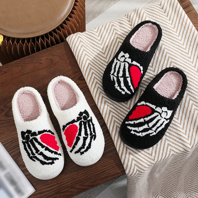 

Женские тапочки на Хэллоуин, домашние зимние роскошные дизайнерские пушистые женские туфли на плоской подошве, забавные повседневные шлепанцы из нечеткого меха, обувь на платформе