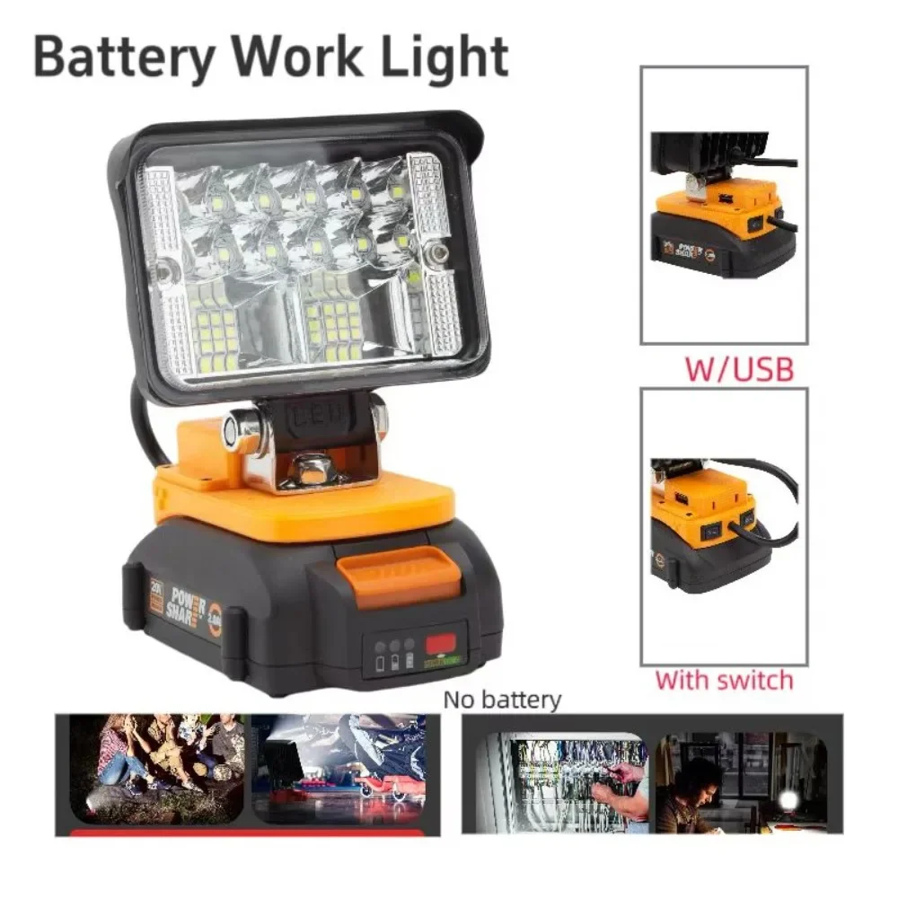 LED  Work Light Portable Lanterns 1 Head-w/USB Rechargeable Car Garage Mechanic Flashlight Flood Spot Lamps For Worx 20v 6PIN