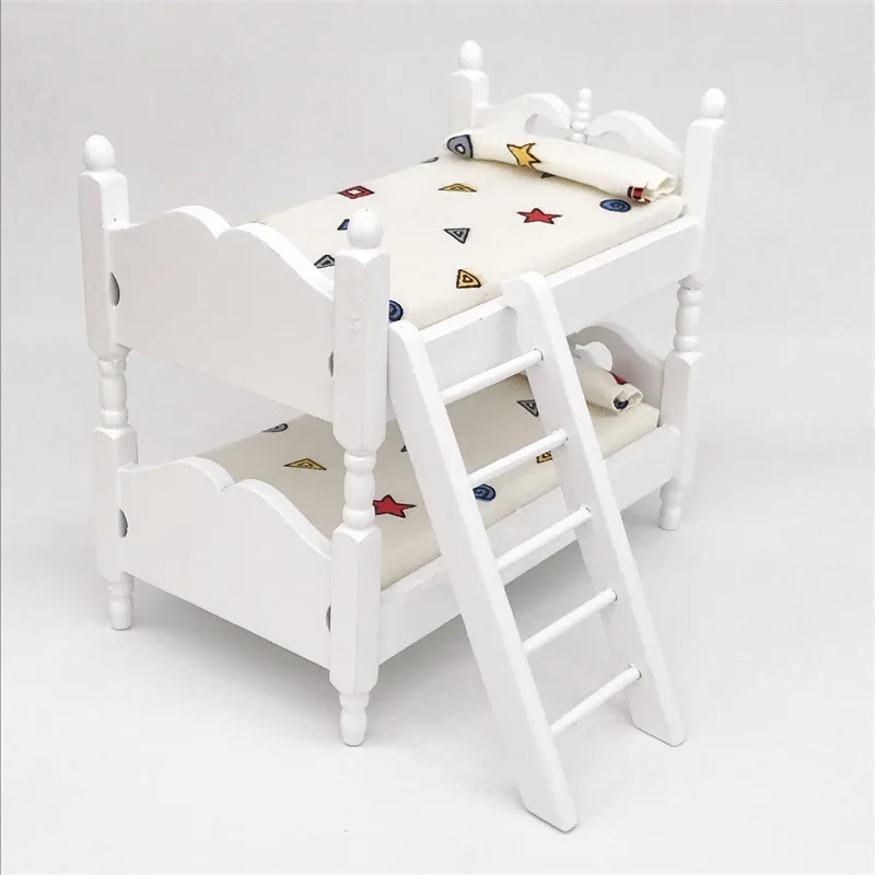 

1:12 Dollhouse Miniature Furniture Model Children's Room Scene Wooden Double-layer Bed Toy Doll House Ornament Accessories