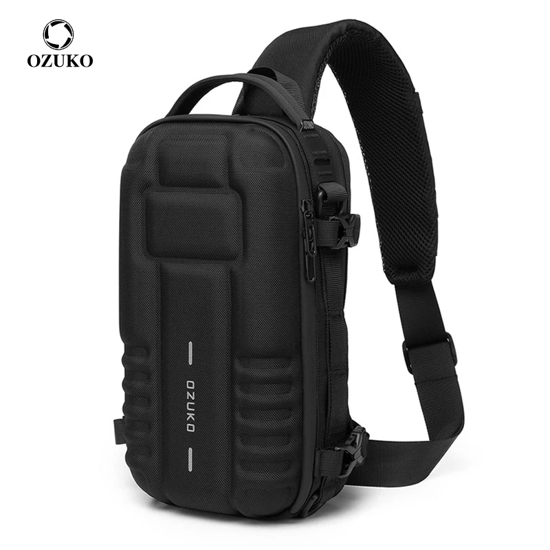 OZUKO Fashion Hard Shell Chest Bags Men Multifunctional Waterproof Crossbody Shoulder Bags Outdoor Travel Tactical Messenger Bag